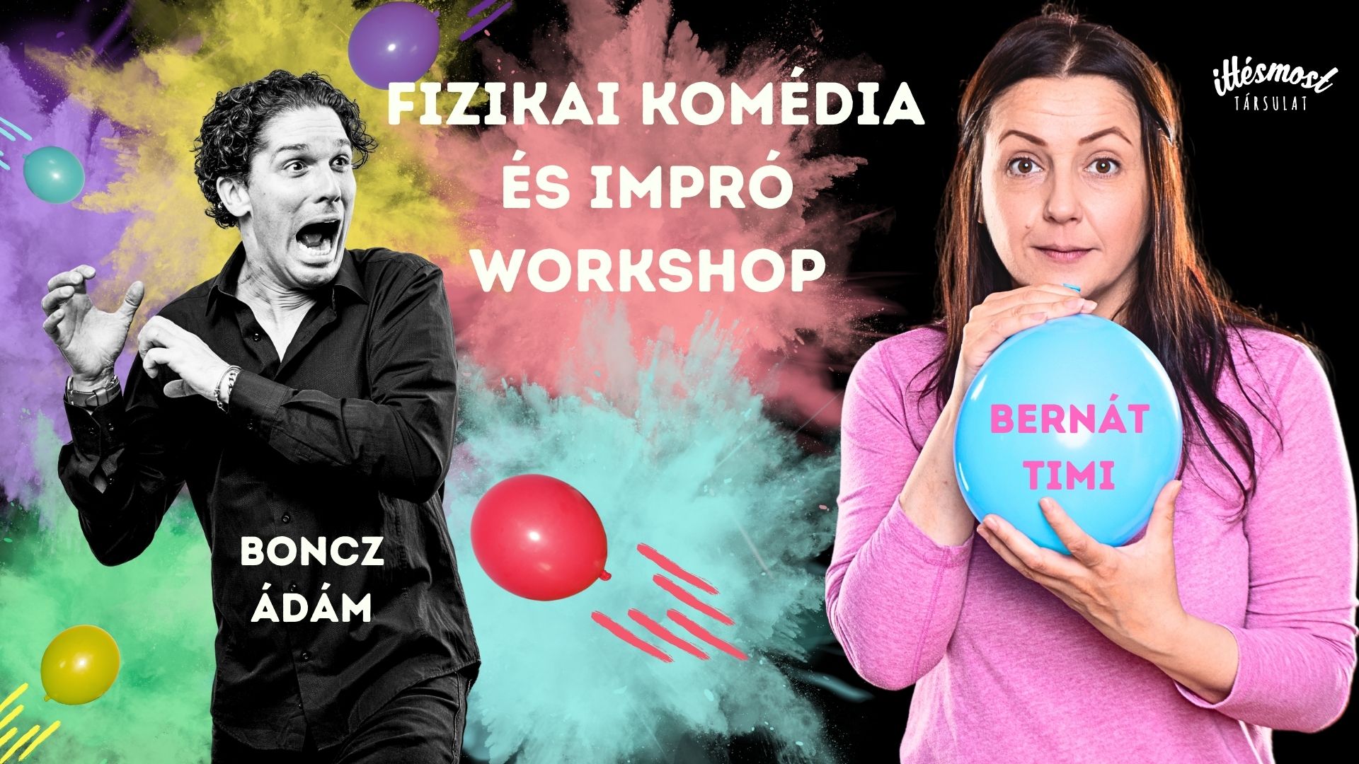 Fizikai komédia és impró workshop itt és most társulat és boncz adam bernat timi A kép az Illuziók improvizációs előadás borítóképe.